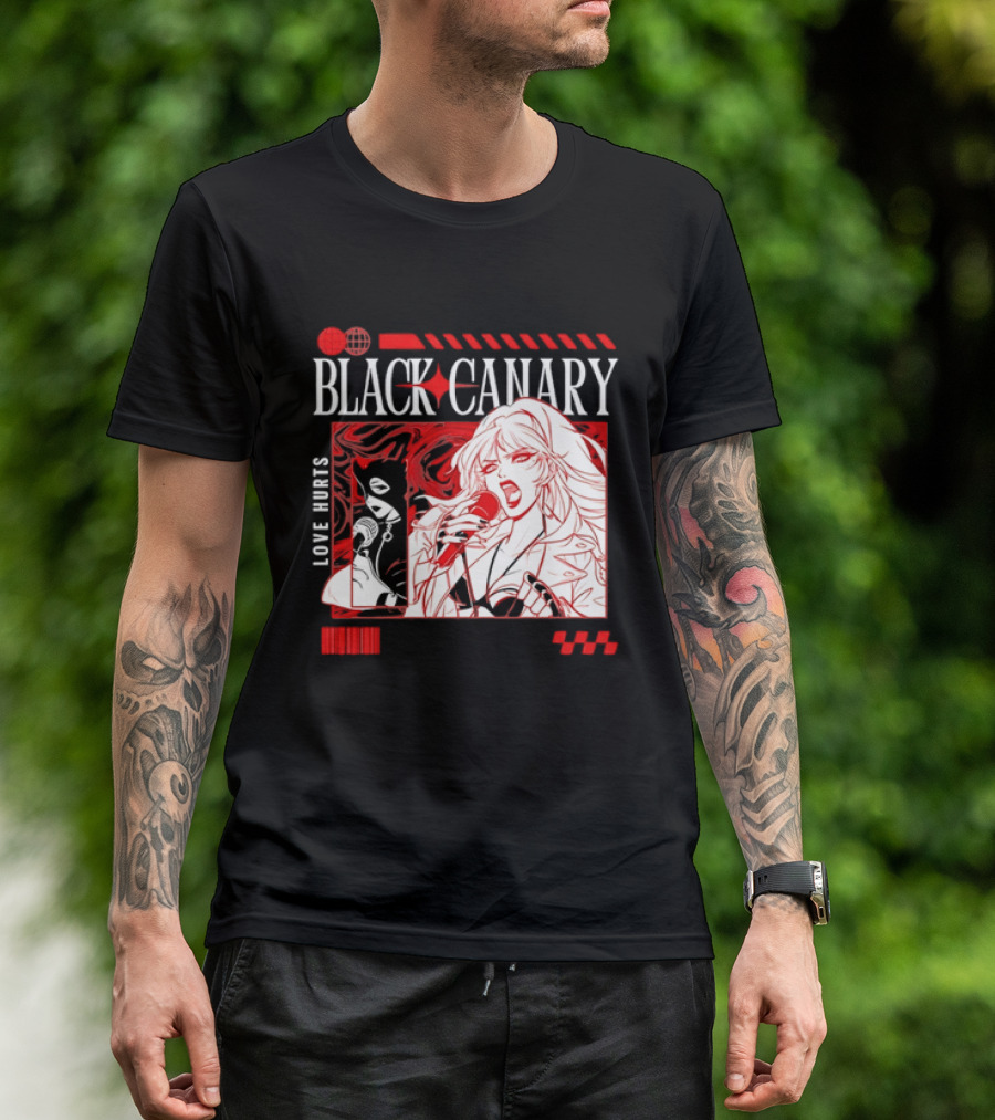 Black Canary Love Hurts DC Comics Superhero Microphone Music Scene T-Shirt