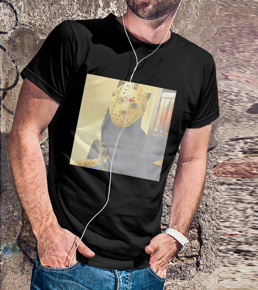 Black Cat In Horror Movie Jason Voorhees Mask T-Shirt