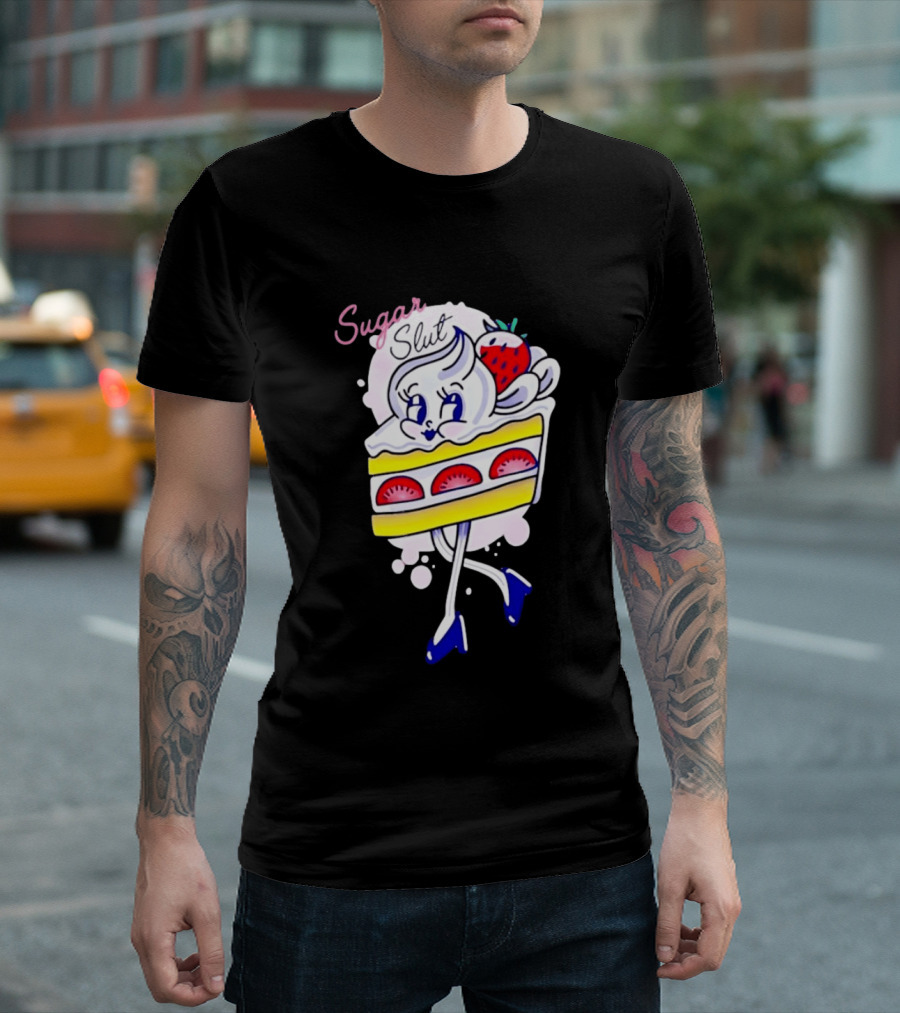 Sugar Slut Strawberry Cake Cartoon Slice With Whipped Cream And Berries T-Shirt