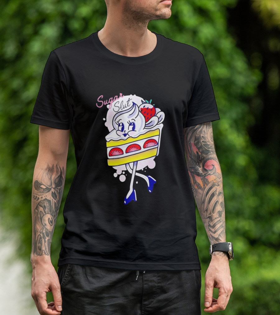Sugar Slut Strawberry Cake Cartoon Slice With Whipped Cream And Berries T-Shirt