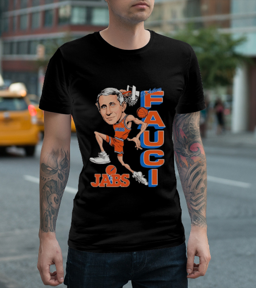 Dr Anthony Fauci Jabs Basketball Slam Dunk Caricature T-Shirt