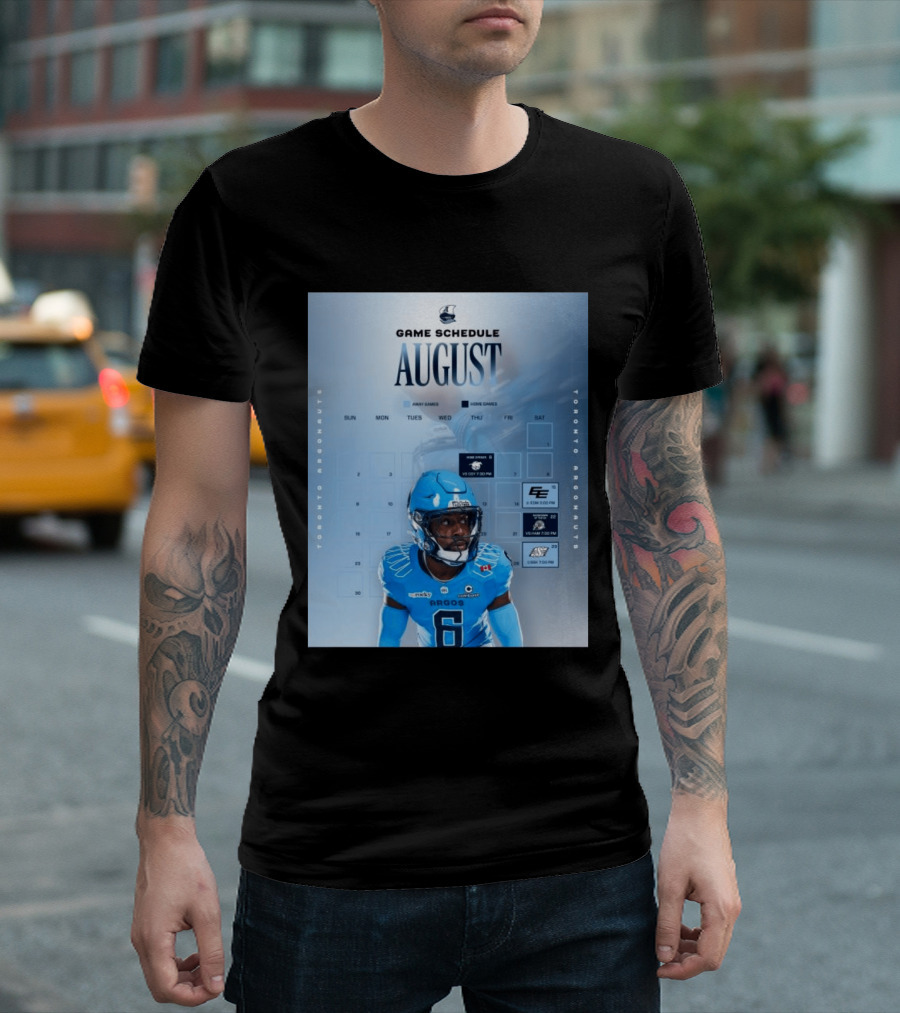 Toronto Argonauts August Game Schedule 2023 CFL Football Player Calendar T-Shirt