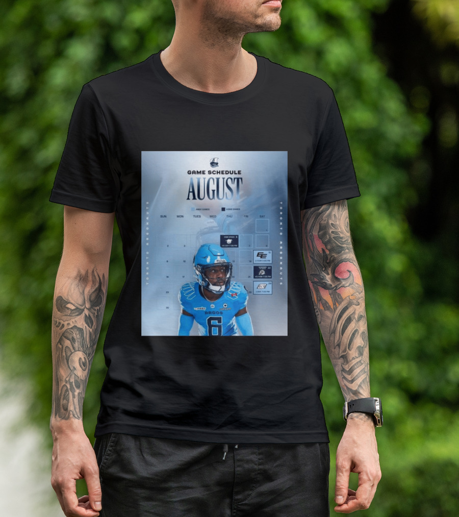 Toronto Argonauts August Game Schedule 2023 CFL Football Player Calendar T-Shirt