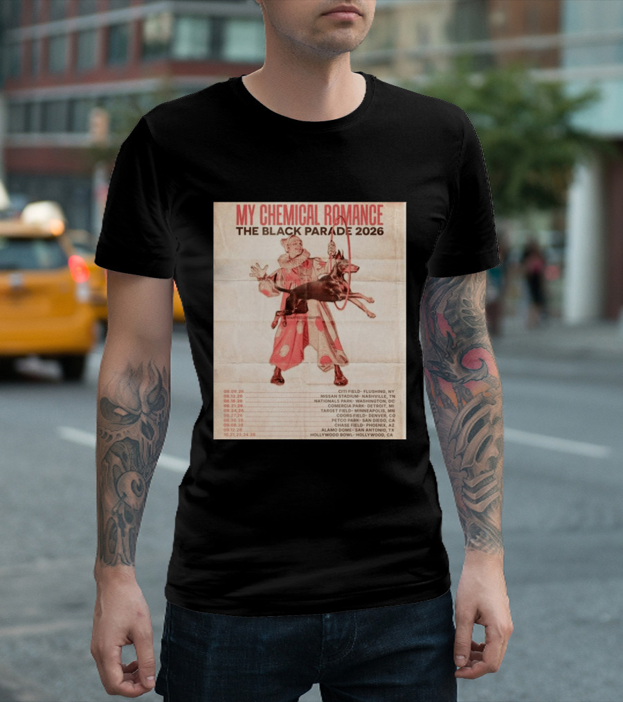 My Chemical Romance The Black Parade 2026 Tour Dates Clown And Dog T-Shirt