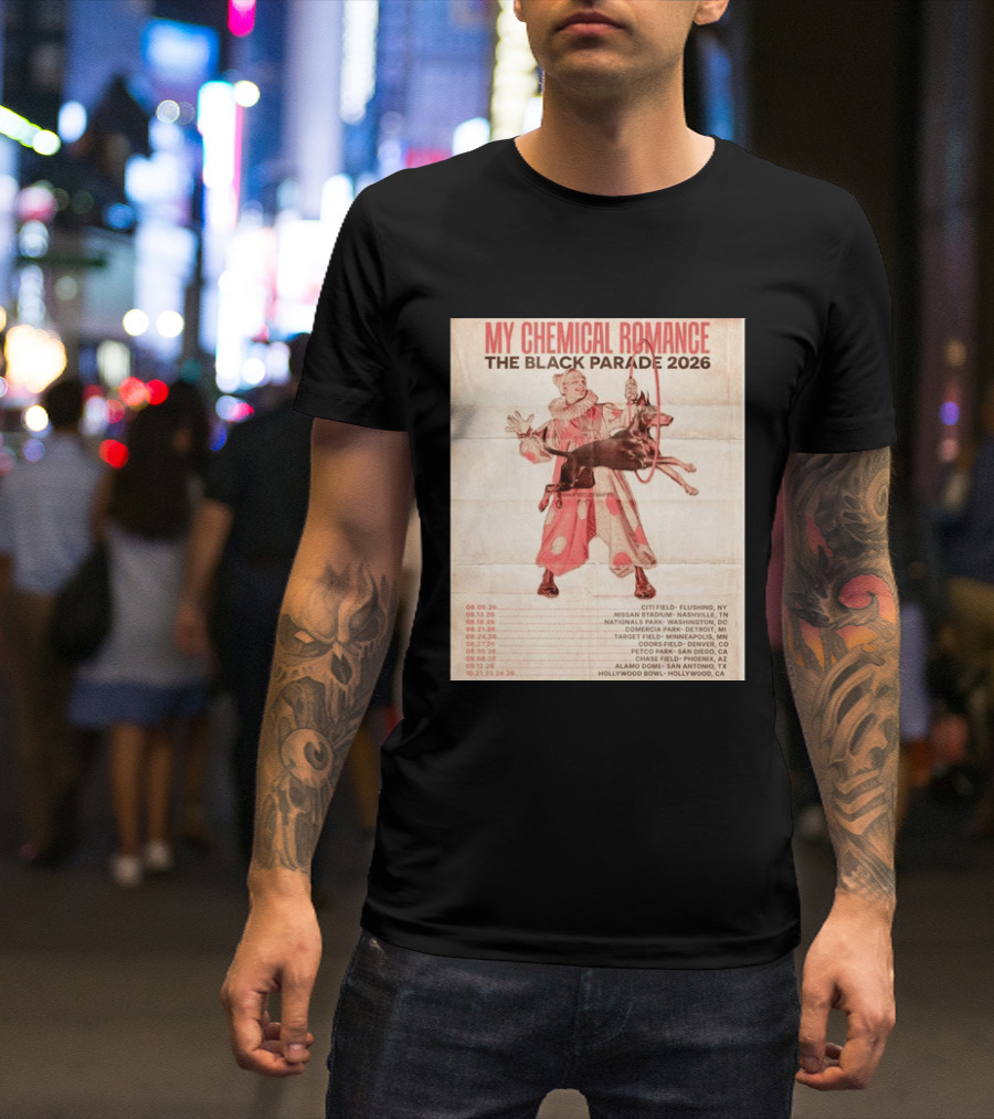 My Chemical Romance The Black Parade 2026 Tour Dates Clown And Dog T-Shirt