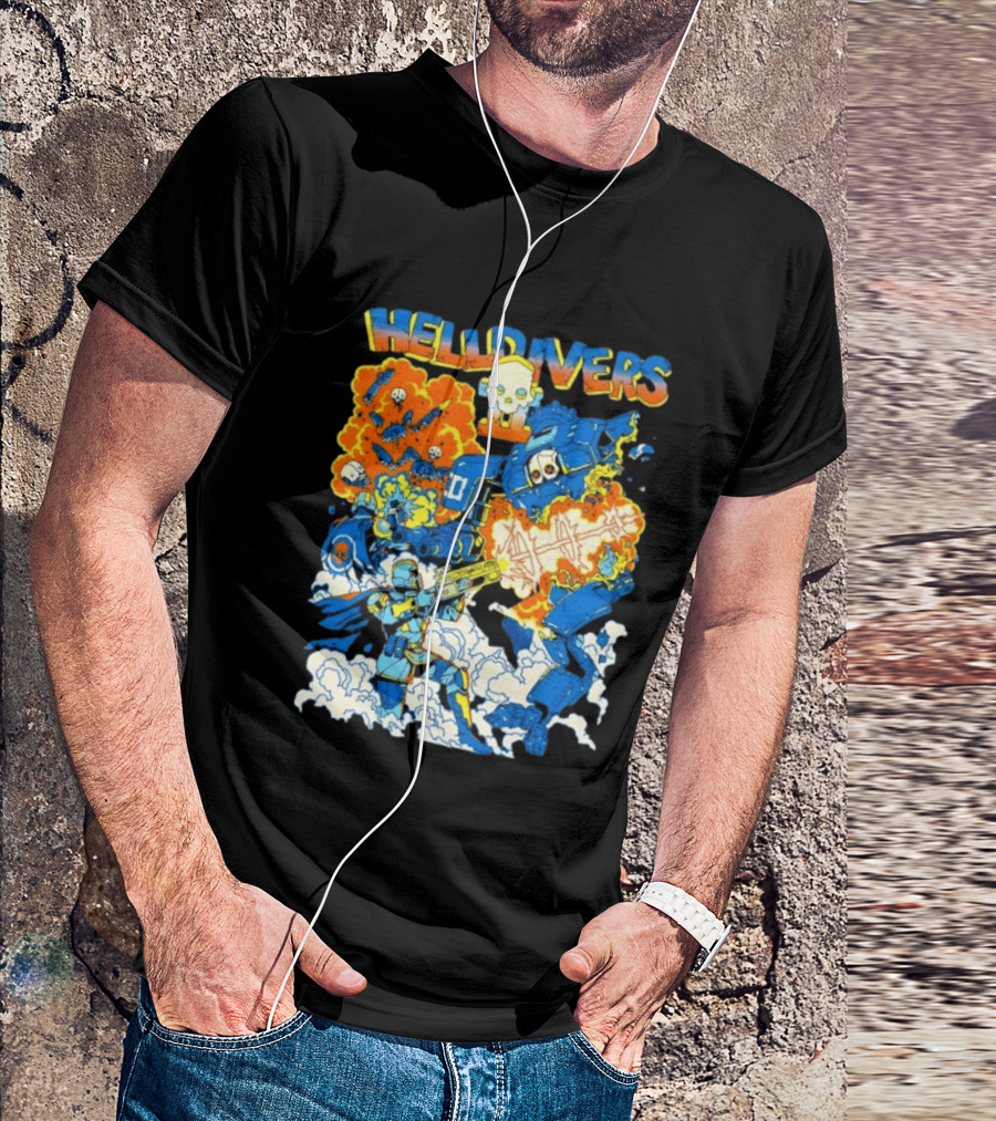 Helldivers Super Earth Soldier Combat Action Explosive Battle Scene T-Shirt