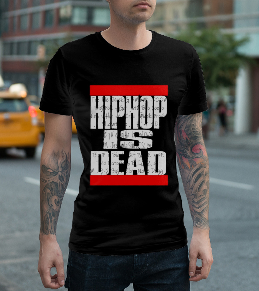 Hip Hop Is Dead White Text With Red Bars T-Shirt