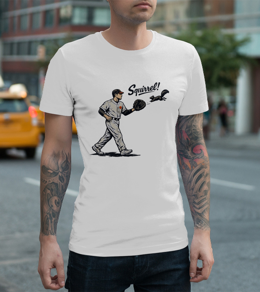 Baseball Player With Glove And Squirrel Chase T-Shirt