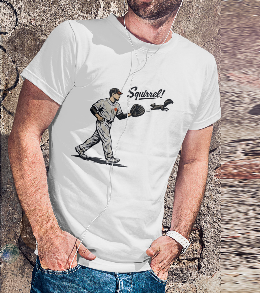 Baseball Player With Glove And Squirrel Chase T-Shirt