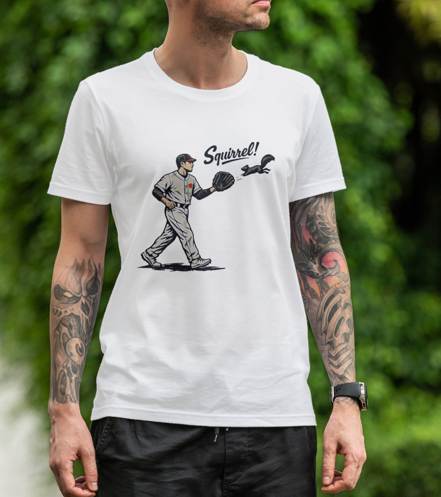 Baseball Player With Glove And Squirrel Chase T-Shirt