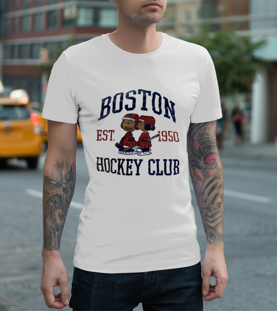 Boston Hockey Club Est 1950 Peanuts Characters Distressed T-Shirt