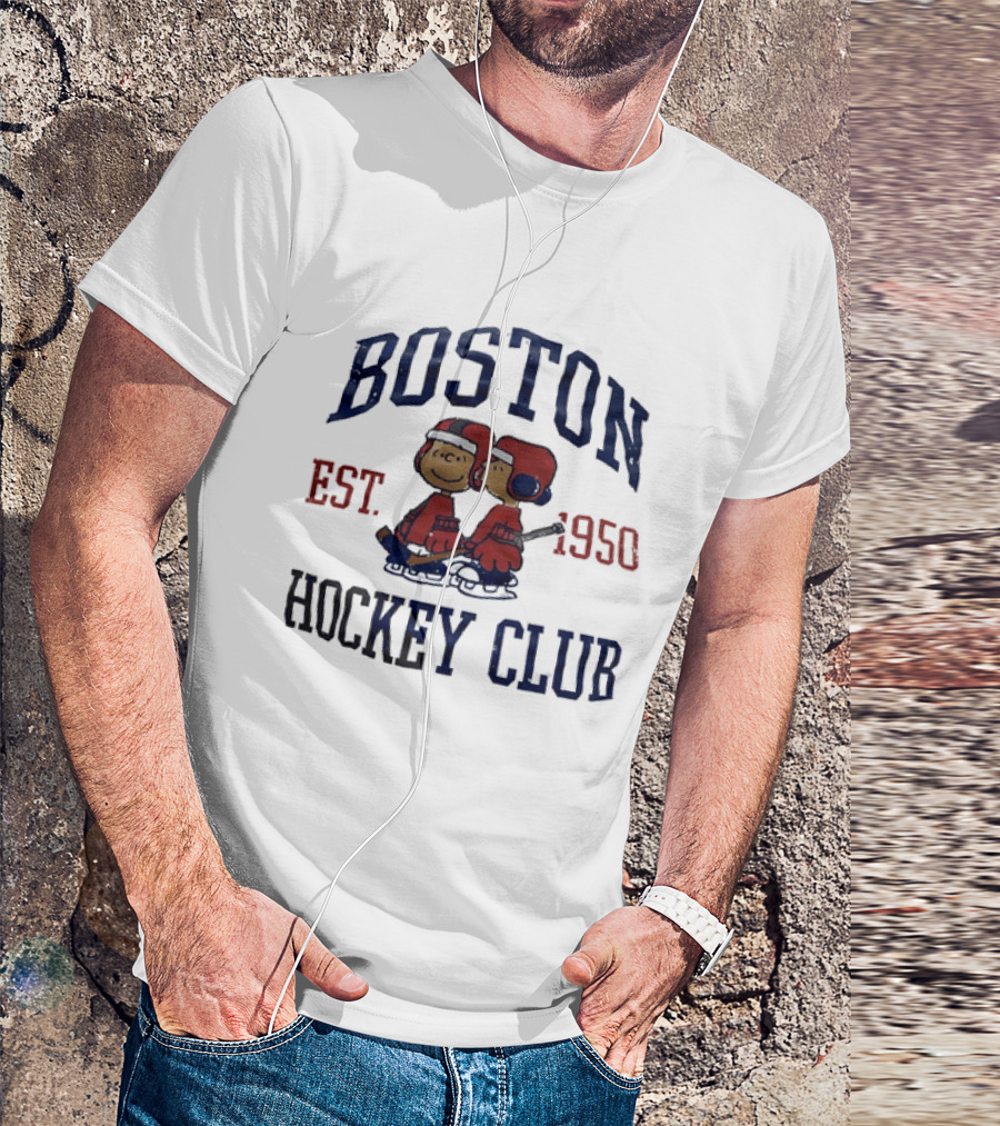 Boston Hockey Club Est 1950 Peanuts Characters Distressed T-Shirt