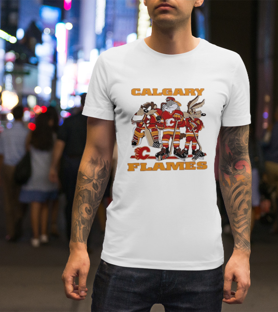 Calgary Flames Looney Tunes Bugs Bunny Hockey Team Characters T-Shirt