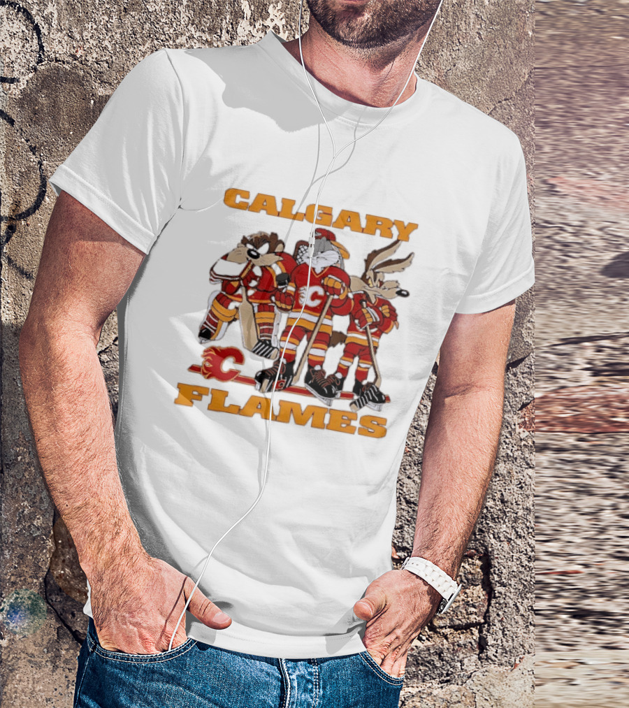Calgary Flames Looney Tunes Bugs Bunny Hockey Team Characters T-Shirt