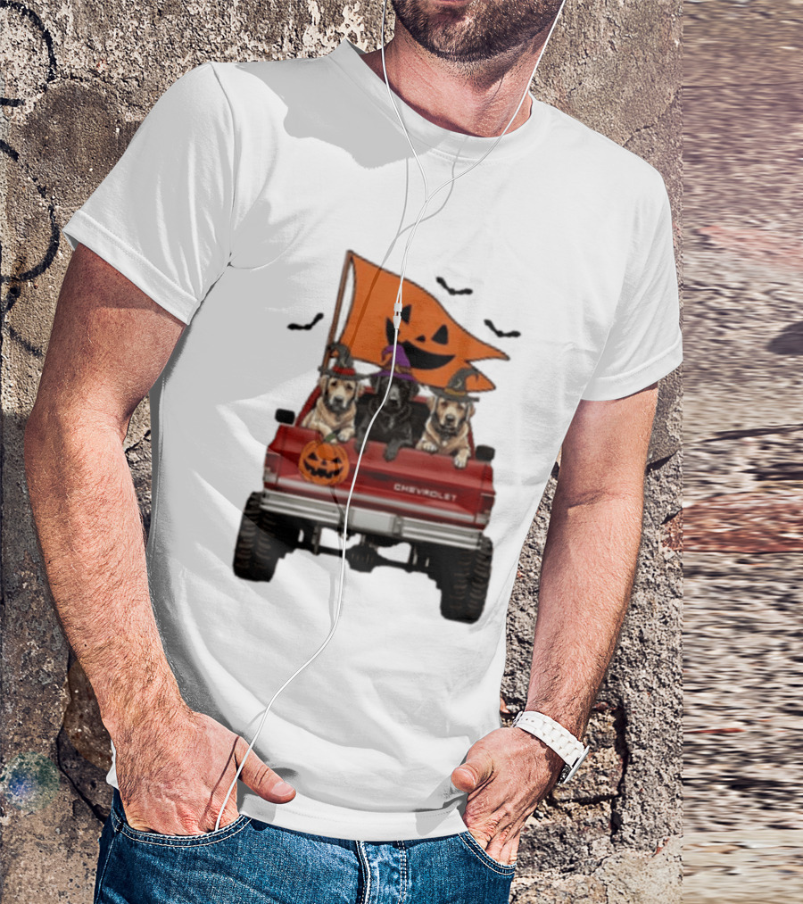 Chevrolet Halloween Dogs In Truck With Pumpkin And Bats T-Shirt