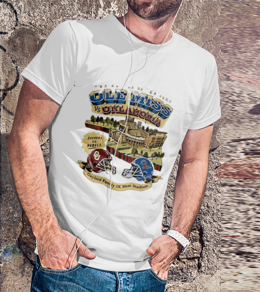 Ole Miss Vs Oklahoma Sooners Rebels Gaylord Family OK Mem Stadium T-Shirt