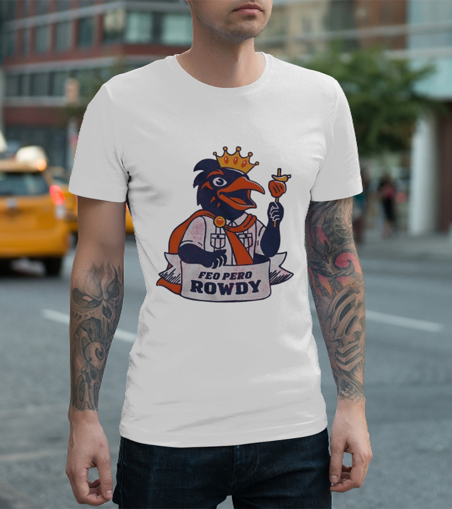 Feo Pero Rowdy Distressed Crow King Feopero With Skewer And Crown T-Shirt