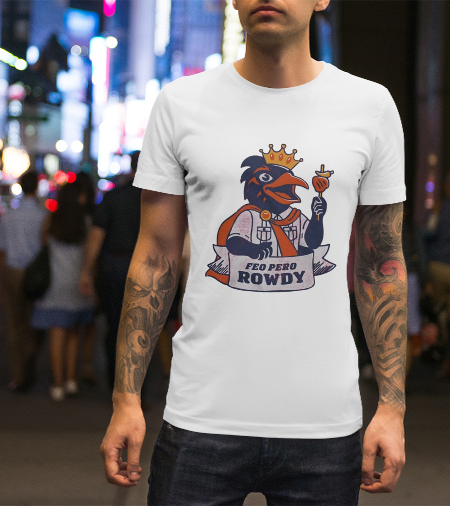 Feo Pero Rowdy Distressed Crow King Feopero With Skewer And Crown T-Shirt