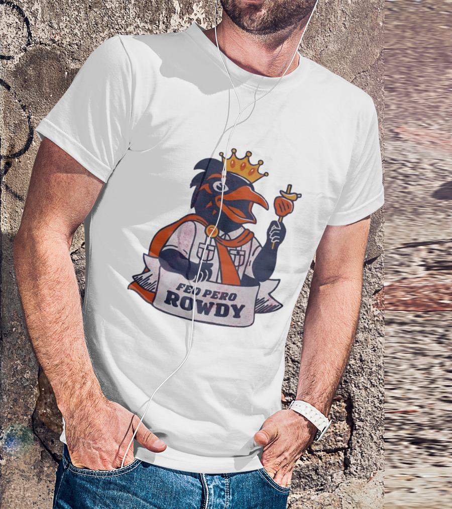 Feo Pero Rowdy Distressed Crow King Feopero With Skewer And Crown T-Shirt