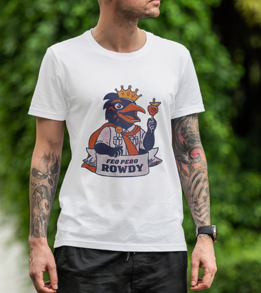 Feo Pero Rowdy Distressed Crow King Feopero With Skewer And Crown T-Shirt