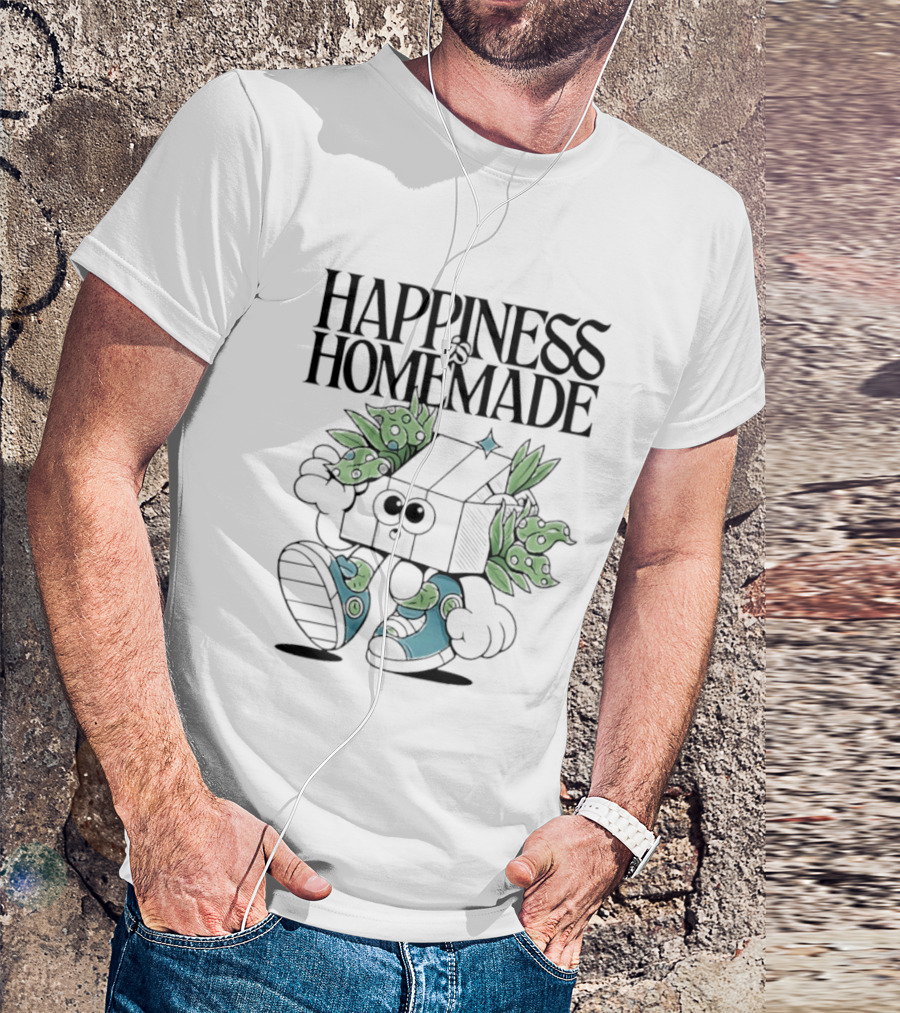 Happiness Is Homemade Cute Cartoon Box Character With Flowers T-Shirt