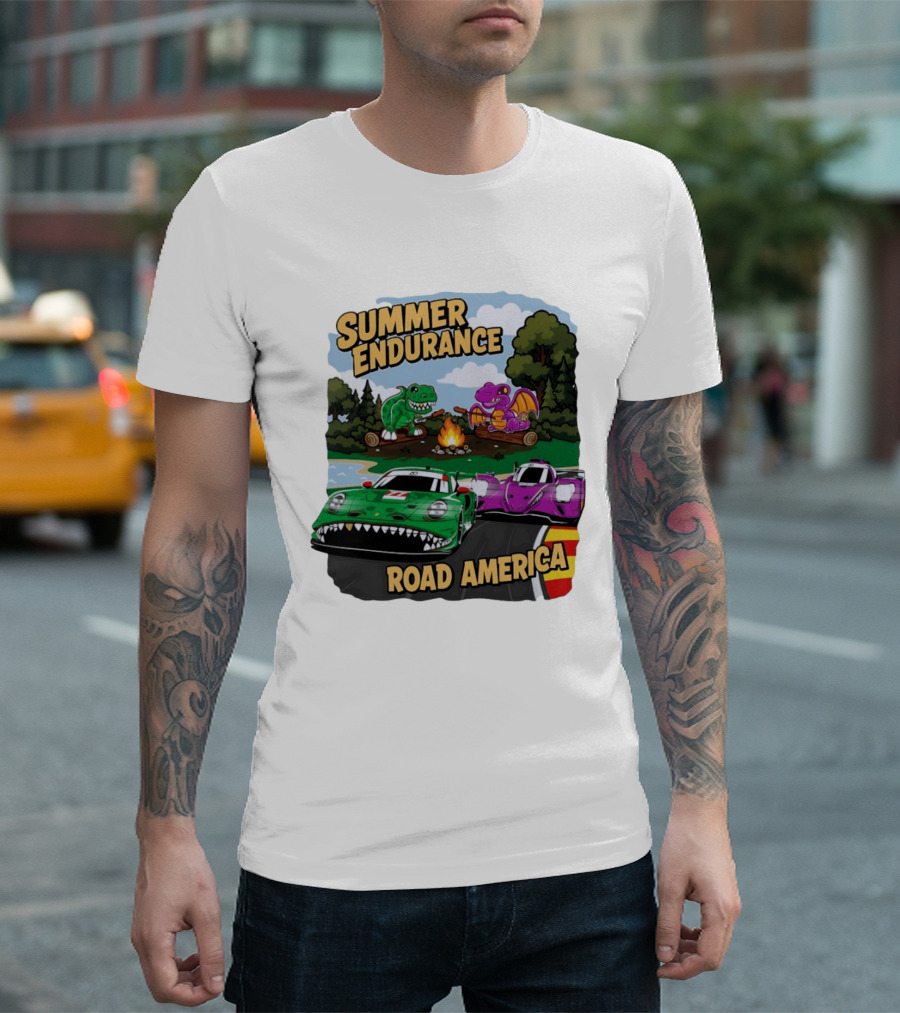 Summer Endurance Road America Racing With Dinosaurs And Dragons T-Shirt