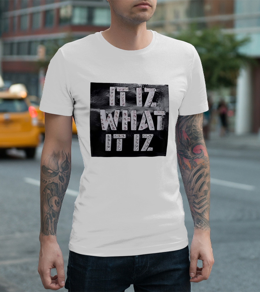 It Iz What It Iz Rhinestone Sparkly Slang Black T-Shirt
