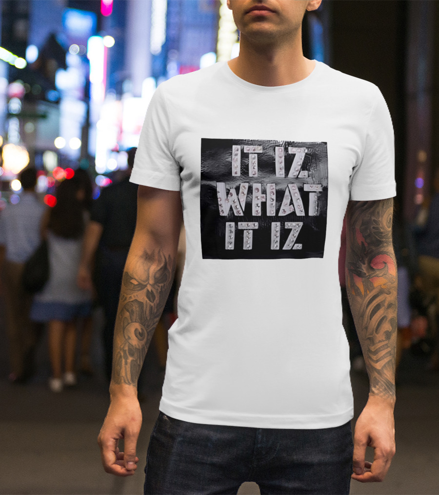 It Iz What It Iz Rhinestone Sparkly Slang Black T-Shirt