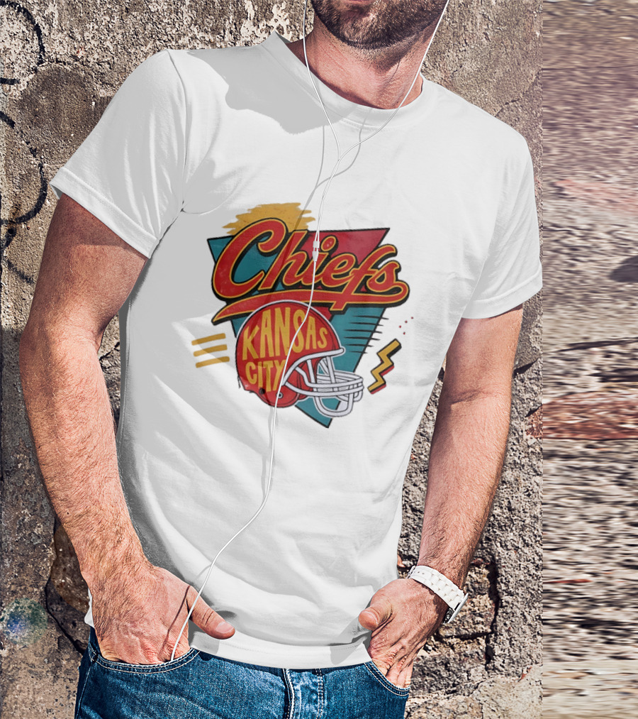Kansas City Chiefs Helmet Retro Style Football T-Shirt