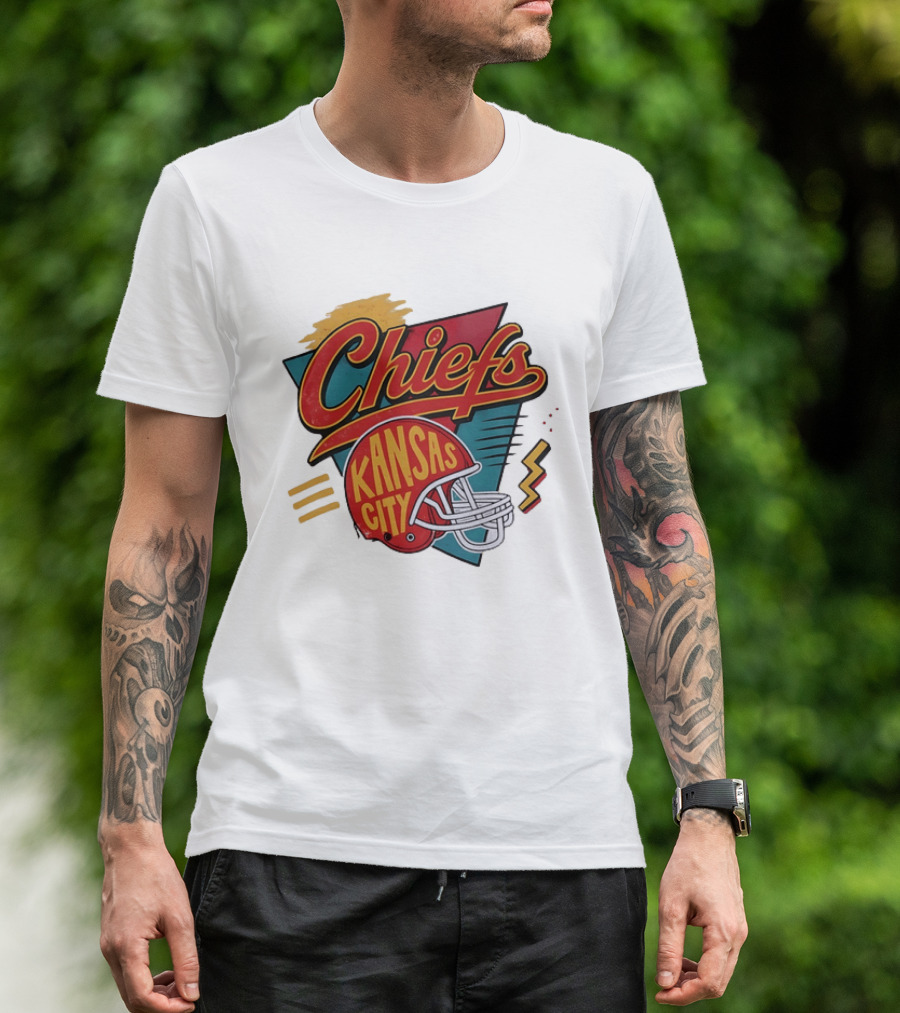 Kansas City Chiefs Helmet Retro Style Football T-Shirt