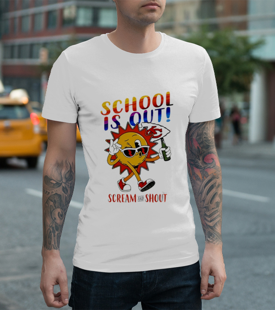 Kansas City Chiefs Sun Character School Is Out Scream And Shout T-Shirt