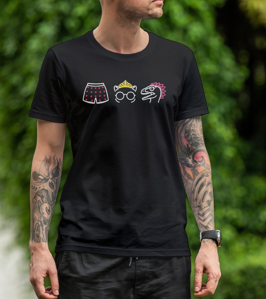 Boxers Hearts Tiara Glasses Dinosaur Neon T-Shirt