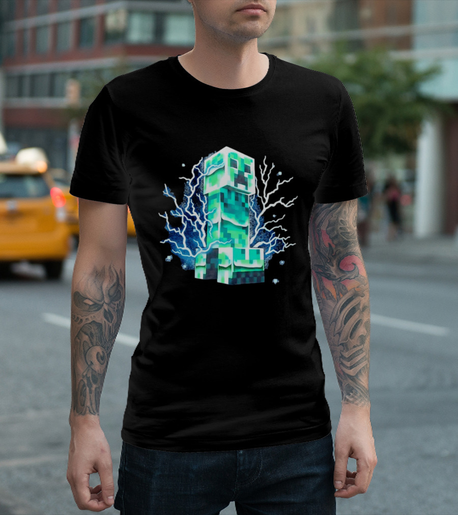 Charged Creeper Lightning Pixelated Monster Gaming Adventure T-Shirt