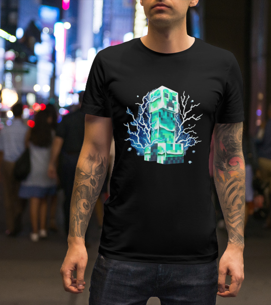 Charged Creeper Lightning Pixelated Monster Gaming Adventure T-Shirt