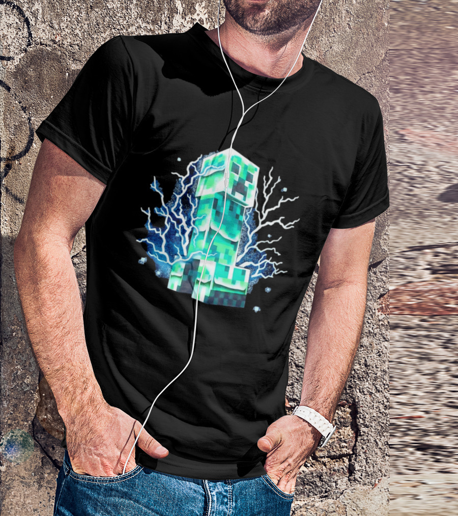 Charged Creeper Lightning Pixelated Monster Gaming Adventure T-Shirt