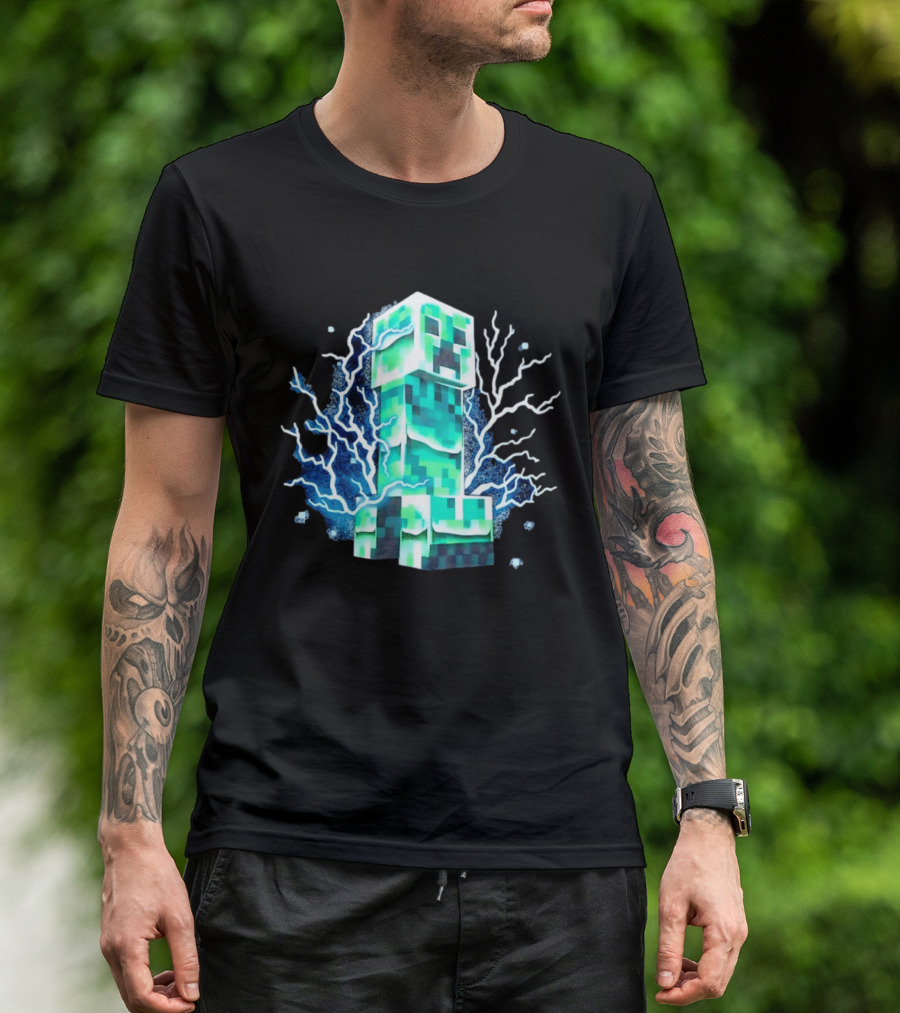 Charged Creeper Lightning Pixelated Monster Gaming Adventure T-Shirt