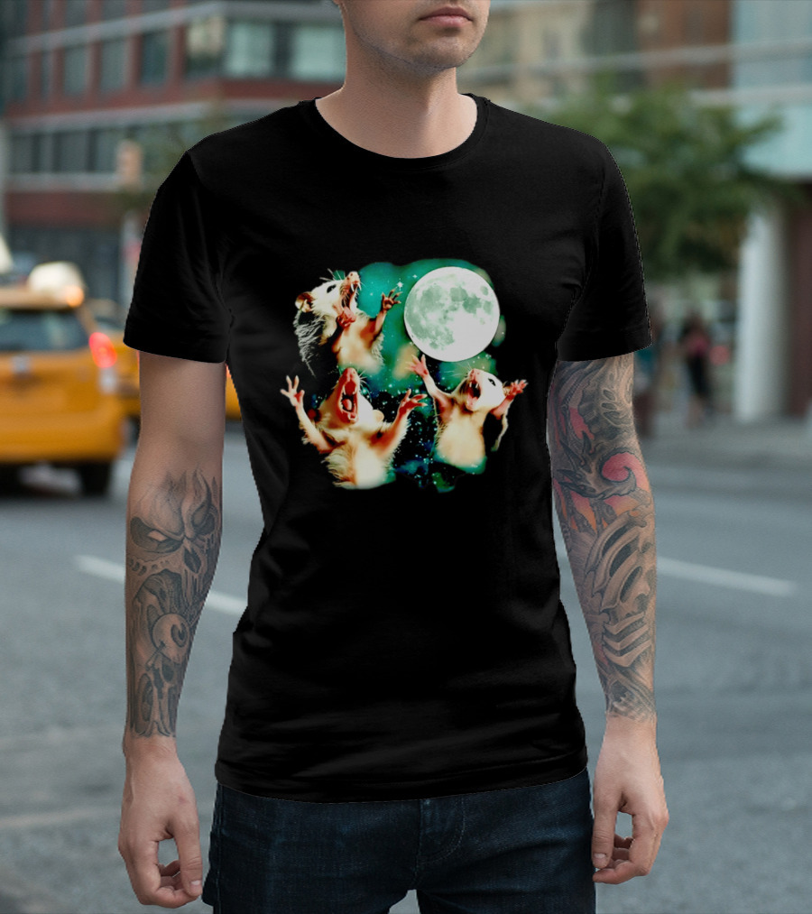 Screaming Opossums Howling At The Moon Opossum Moonlight Night Sky T-Shirt