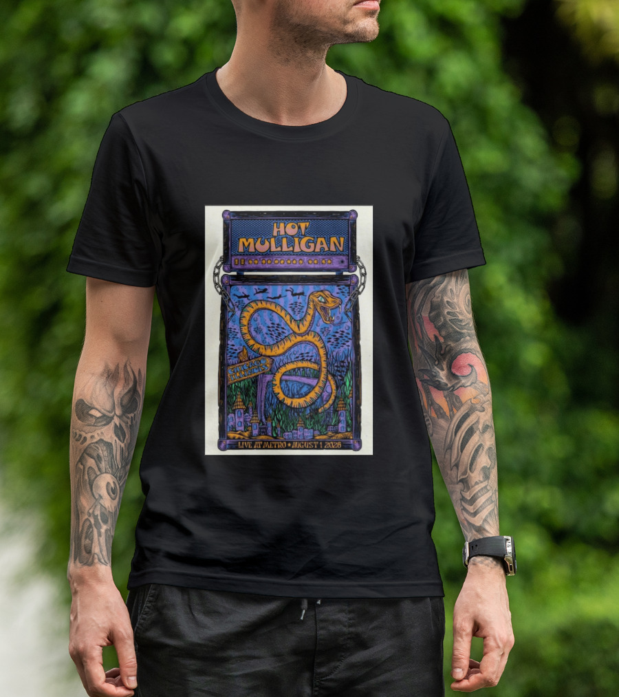 Hot Mulligan Live At Metro Chicago Illinois August 1 2026 With Snake And Cityscape T-Shirt