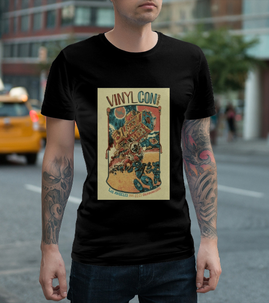 VinylCon Los Angeles August 22 23 2026 California Festival Space Astronaut Turntable T-Shirt