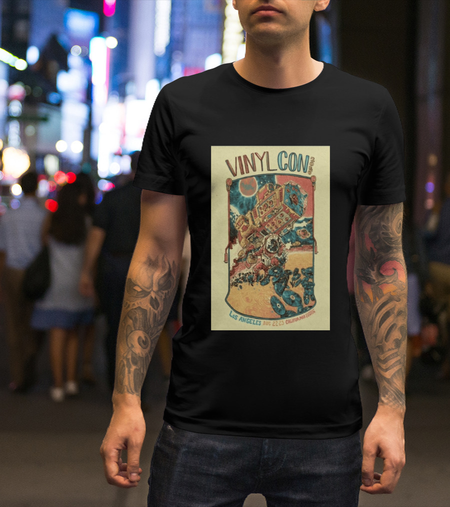 VinylCon Los Angeles August 22 23 2026 California Festival Space Astronaut Turntable T-Shirt