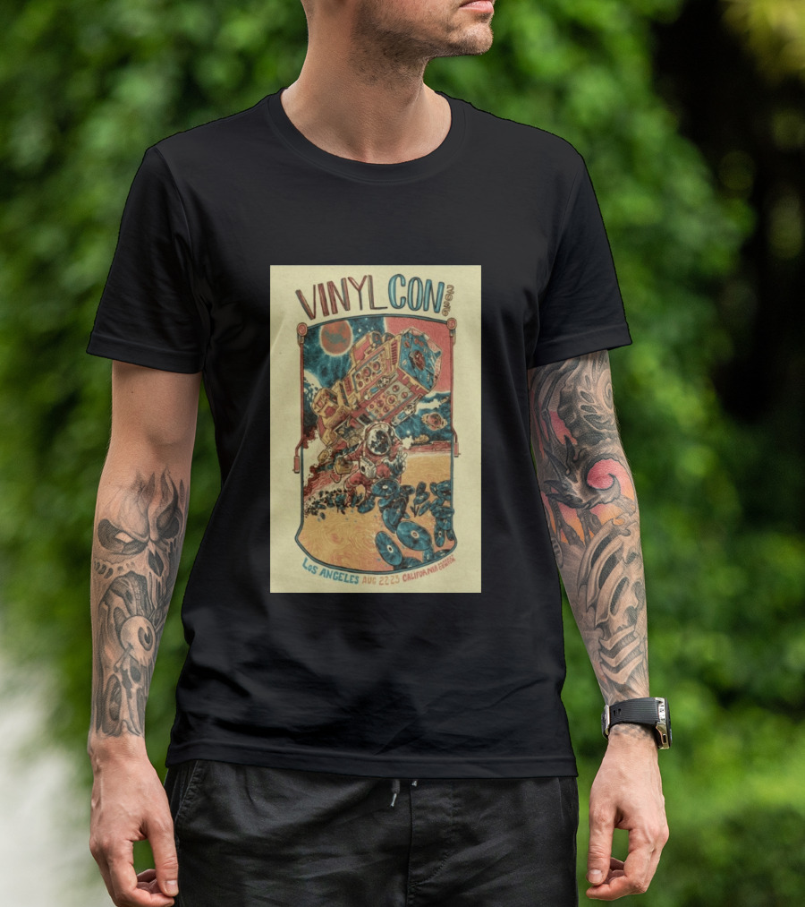 VinylCon Los Angeles August 22 23 2026 California Festival Space Astronaut Turntable T-Shirt