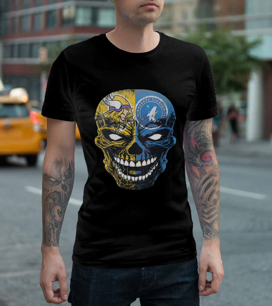 Minnesota Vikings Timberwolves Skull Mashup T-Shirt