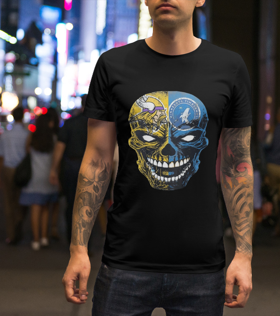 Minnesota Vikings Timberwolves Skull Mashup T-Shirt
