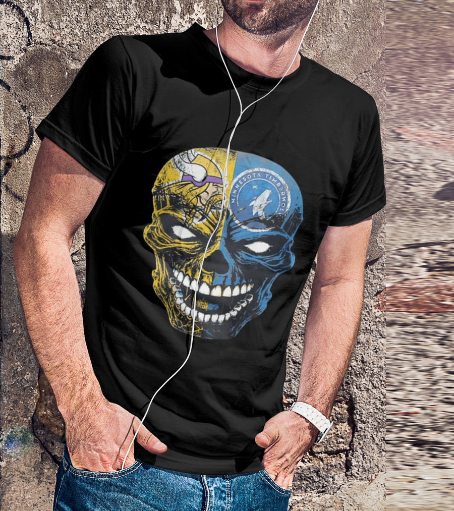 Minnesota Vikings Timberwolves Skull Mashup T-Shirt