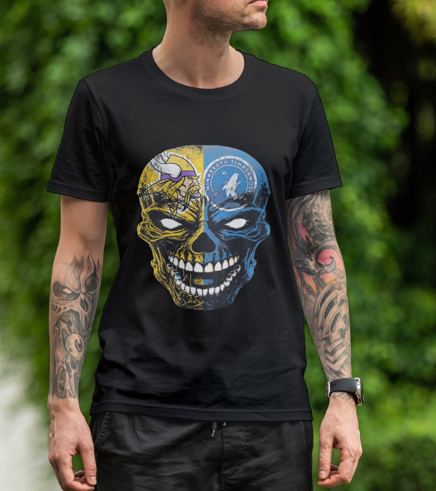 Minnesota Vikings Timberwolves Skull Mashup T-Shirt