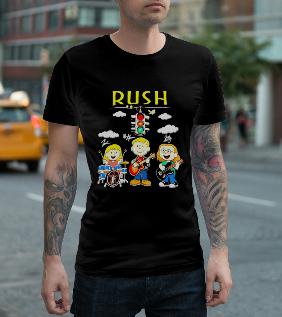 Rush Band Peanuts Parody Neil Peart Cartoon Traffic Light T-Shirt