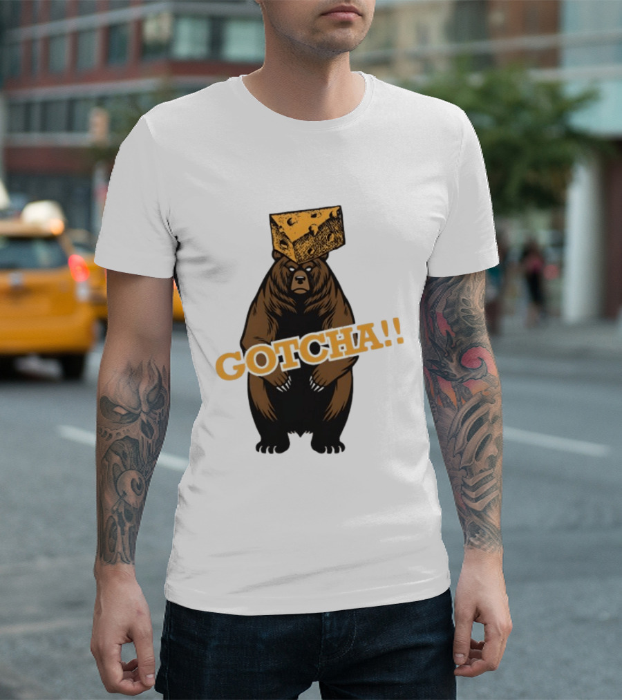 Bear Cheese Head Gotcha Green Bay Packers Fan T-Shirt