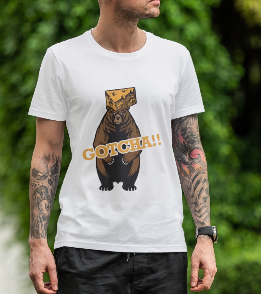 Bear Cheese Head Gotcha Green Bay Packers Fan T-Shirt