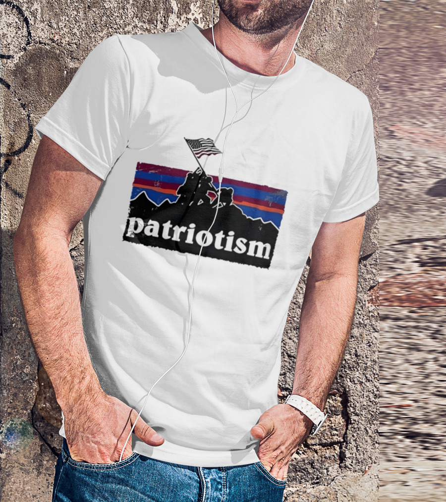 Patriotism Distressed Iwo Jima Flag Raising Retro Stripes T-Shirt