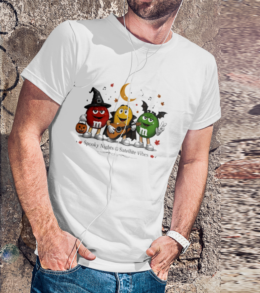 M&M's Spooky Nights & Satellite Vibes Halloween Pumpkin Witch Guitar Bat Moon T-Shirt